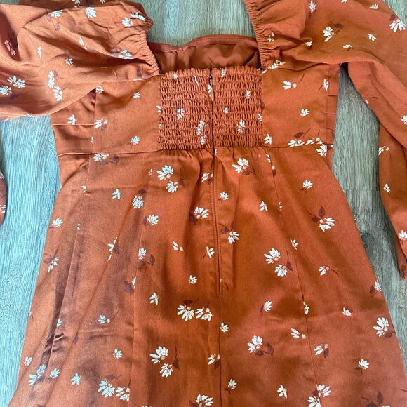Abercrombie & Fitch Rust Floral Long Sleeve Mini Dress - Picture 12 of 16